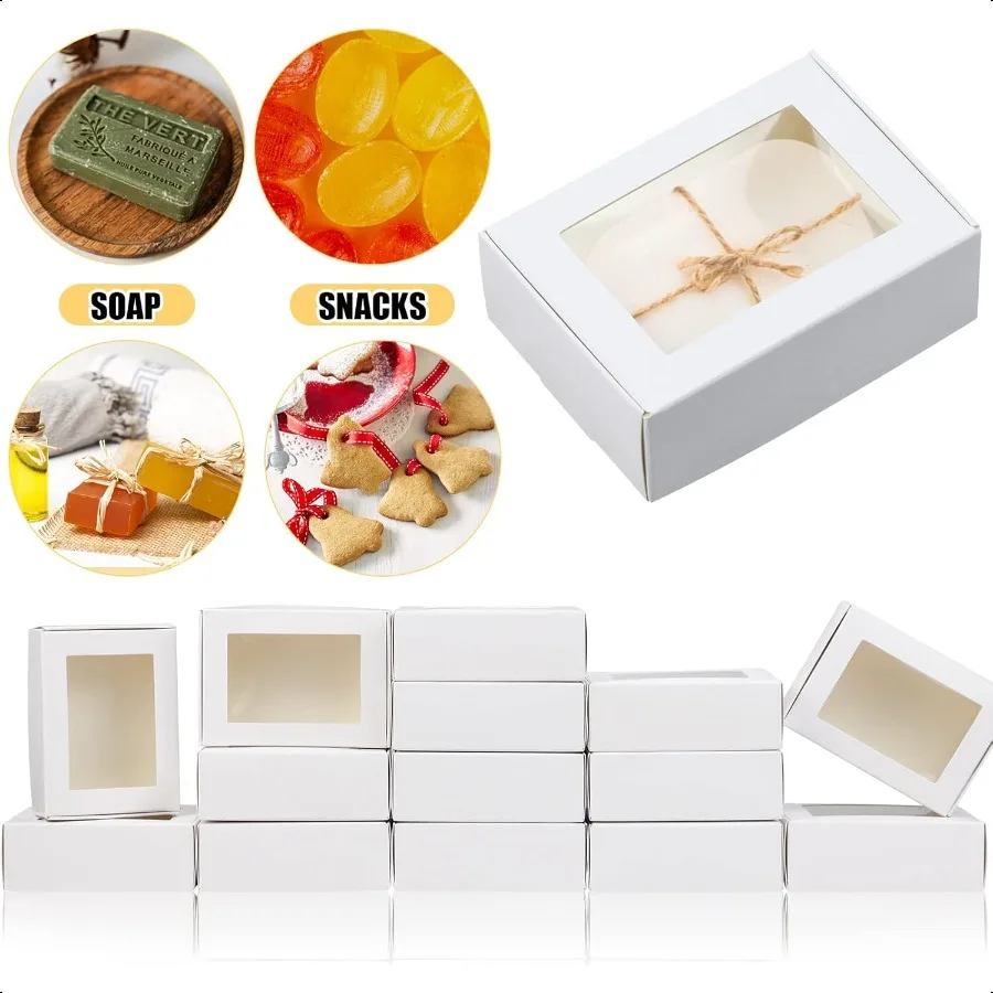 Caixas de papel Kraft Mini Rec com janelas transparentes