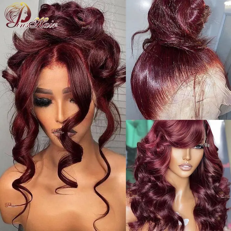 Burgundy Lace Front Wig Human Hair Pre Plucked Red Cherry Color Body Wave 13X4 Lace Front Wig Human Hair for Women Remy Hair 180