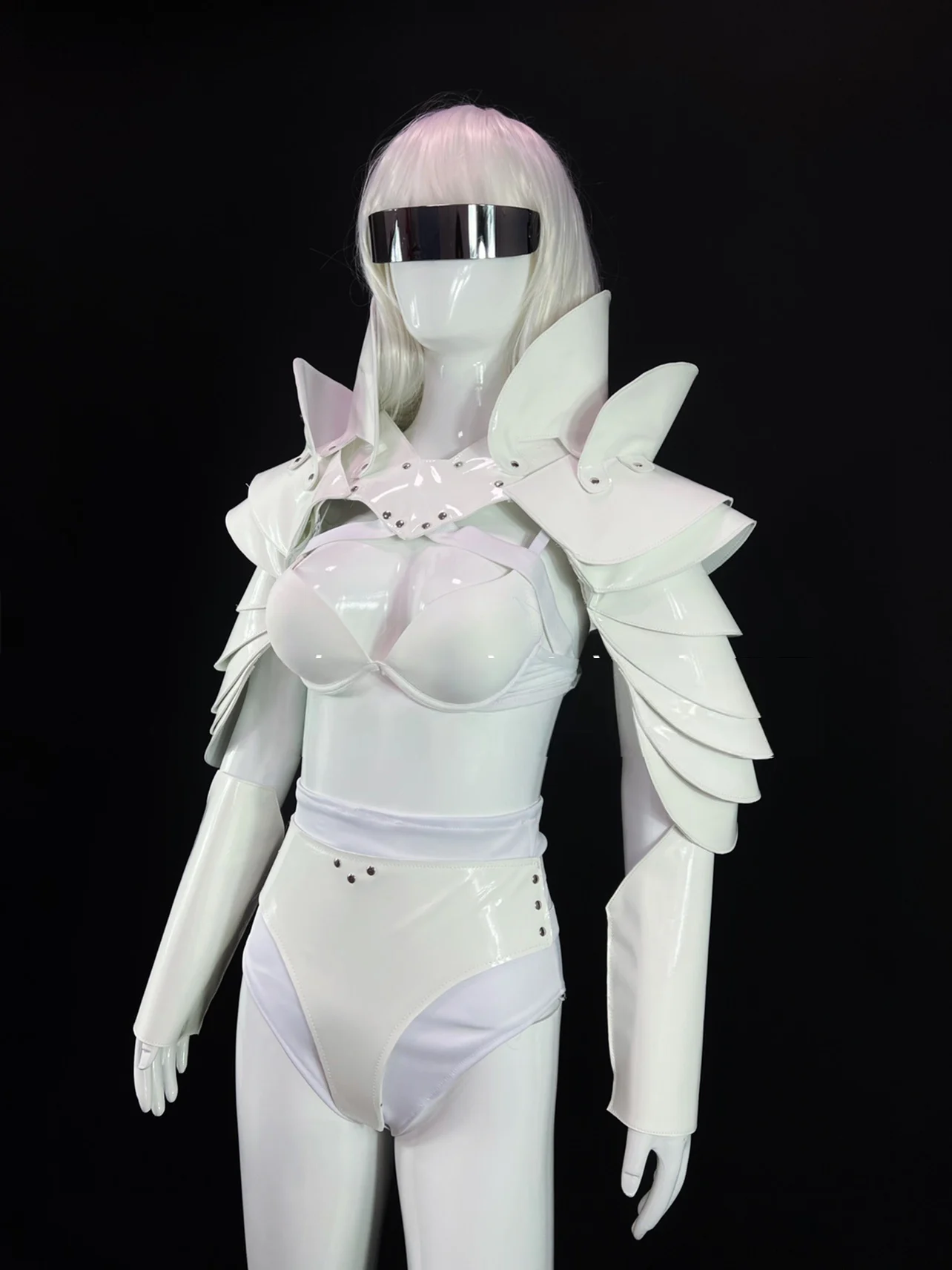 White Stand Shoulder Armor Gogo Dancer Clothes Party Festival Rave Clothing Nightclub Bar Dancewear Drag Queen Costume