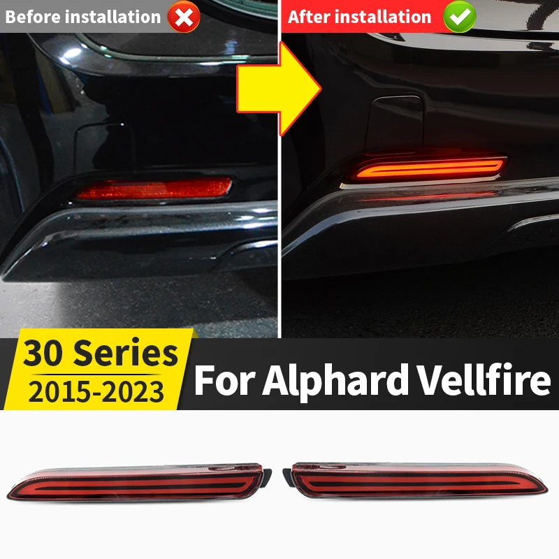 

2015-2021 для Toyota Alphard Vellfire 30, задняя противотуманная фара, автомобильный модифицированный бампер, отражатель, лампа, стоп-сигнал, аксессуары