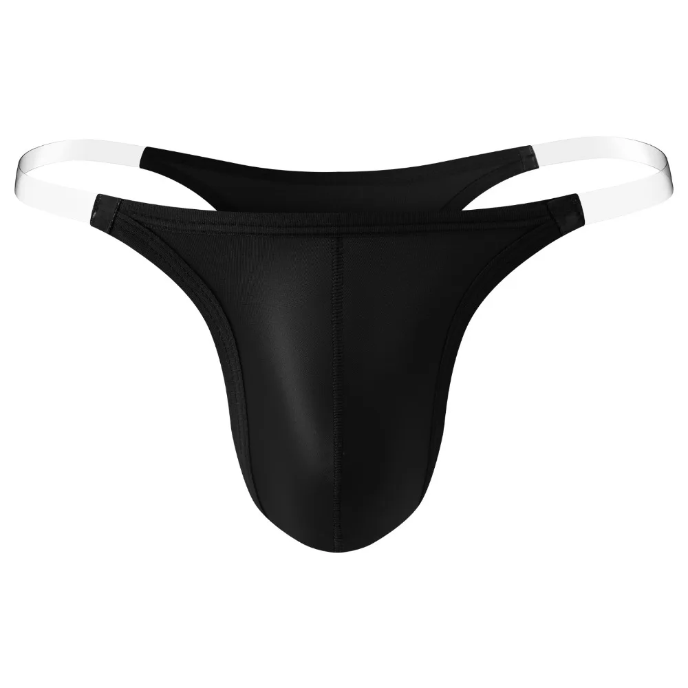 Glossy Smooth T-back Men Thong Low Waist Lingerie Bikini Satin Briefs Transparent Strap U Convex Pouch Men Underwear Men