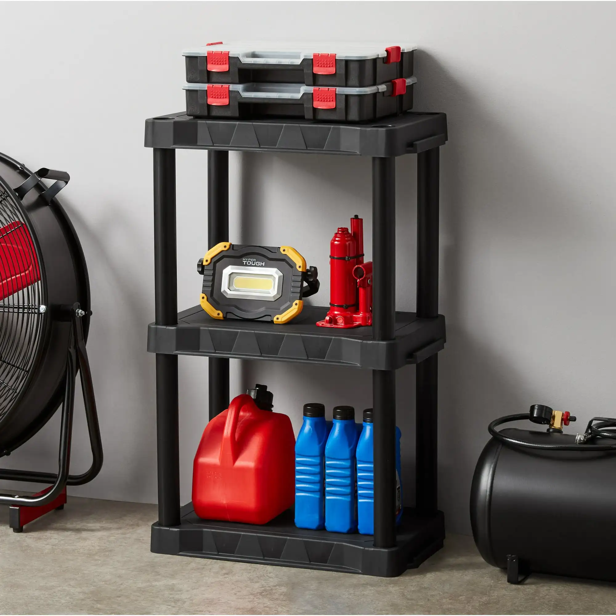 

Черный пластик, 3-уровневый, 32 дюйма, В x 20,07 дюйма Ш x 12 дюймов, общий объем 150 фунтов