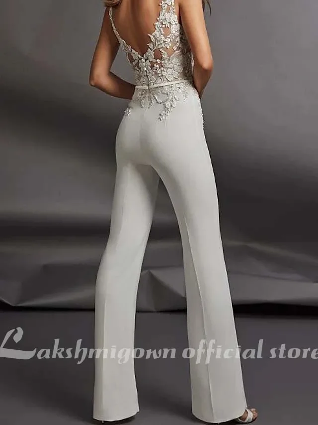 Jumpsuits Wedding Dresses V Neck Floor Length Sleeveless Country Plus Size with Sashes / Ribbons Appliques 2025