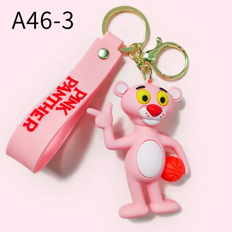 الكرتون النمر الوردي الرسوم المتحركة حلقة رئيسية لطيف بولي كلوريد الفينيل دمية حقيبة قلادة حلقة رئيسية السيارة