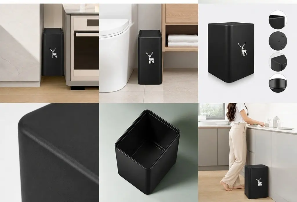 Slim Profile Trash Can for Tight Spaces Kitchen Bathroom Under Sink Plastic Medium Waste Basket Space Efficient Modern Design