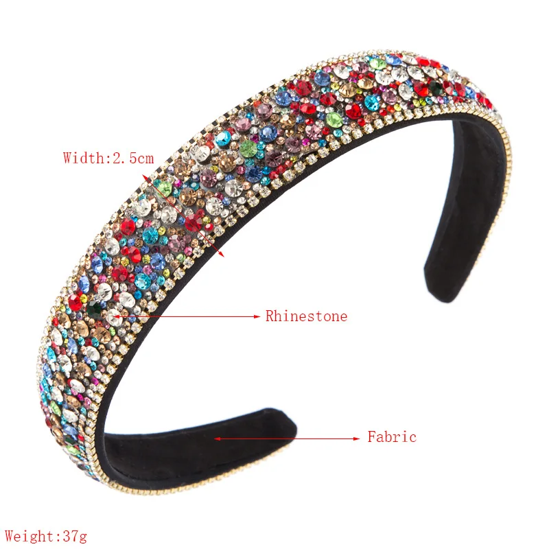 New Korean Colorful Full Rhinestone Female Hair Band Crystal Hair Ornaments Beautiful Headband Wide Cloth Dance Bridal Headdress