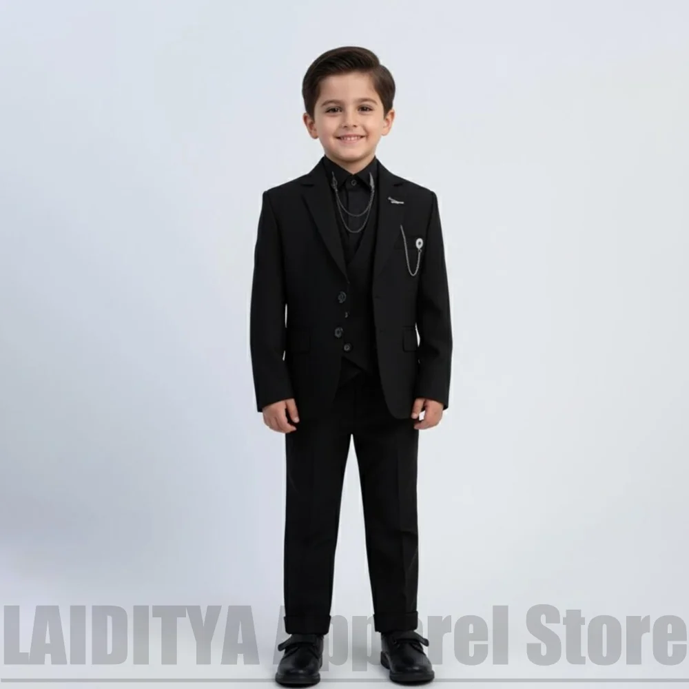 Kids Boys Fashion Black Formal Suit Three Pieces Blazer Waistcoat Trousers Tuxedo For Wedding Birthday Party Outfit 2026