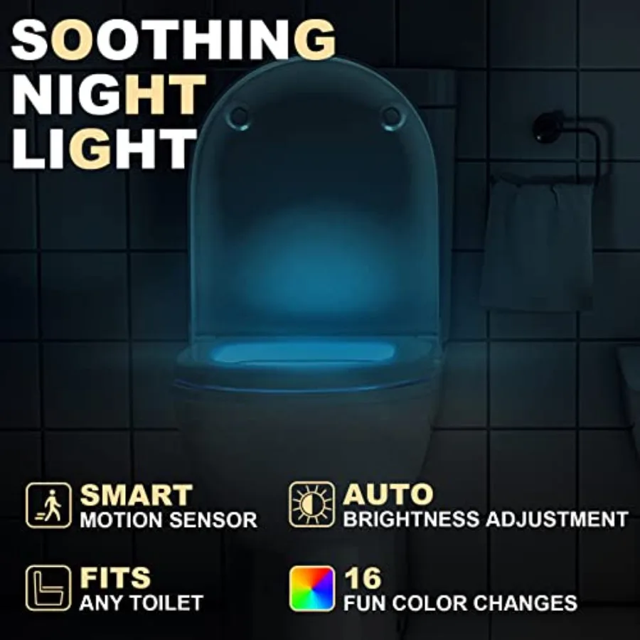 Toilet Light Motion Sensor Activated 16 Colors Changing, 3 Pack LED Toilet Seat Lights Inside Glow Bowl, Smart Bathroom Night L