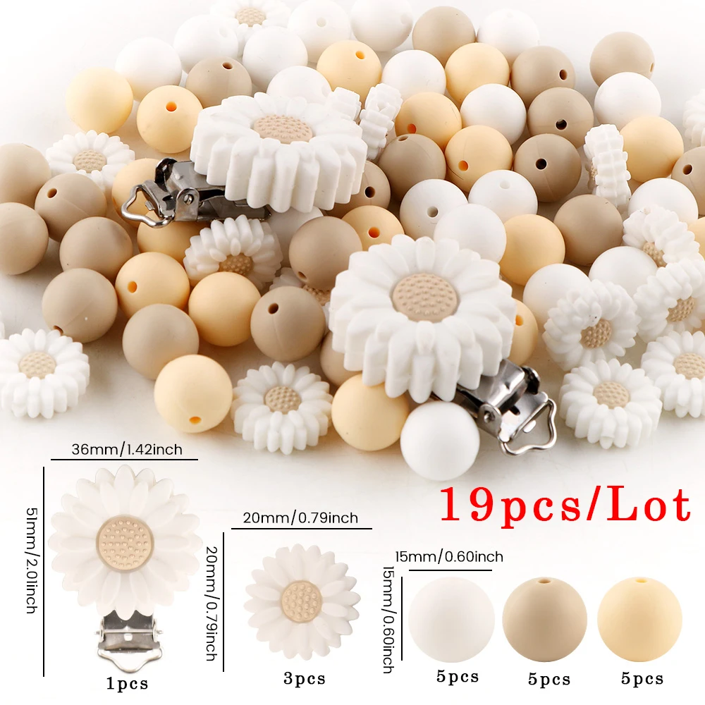 19 teile/los Silikon Daisy Perlen/Blume Clip/15mm Runde Perlen Set Für Schmuck Machen DIY Armbänder Halsketten ohrringe Zubehör