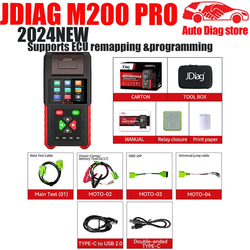 In Stock JDiag M200Pro Motorcycle Diagnostic Tool Support ECU Remapping&Programming Battery Tester Automotive Testing M200 M300