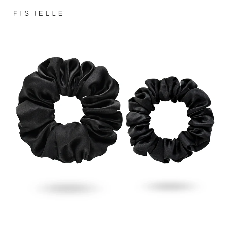 Classic white black high quality solid color pure silk scrunchies women's 100% natural silk satin hair ties