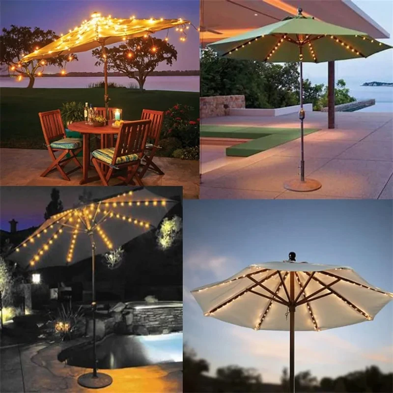 LED String Lights Patio Umbrella Lights 8 Lighting Mode with Remote Control Lights Solar Operated Outdoor for Patio Camping Tent