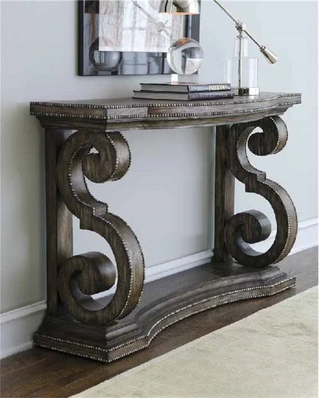 Solid wood American retro rivet engraving platform, antique and old carved foyer display table