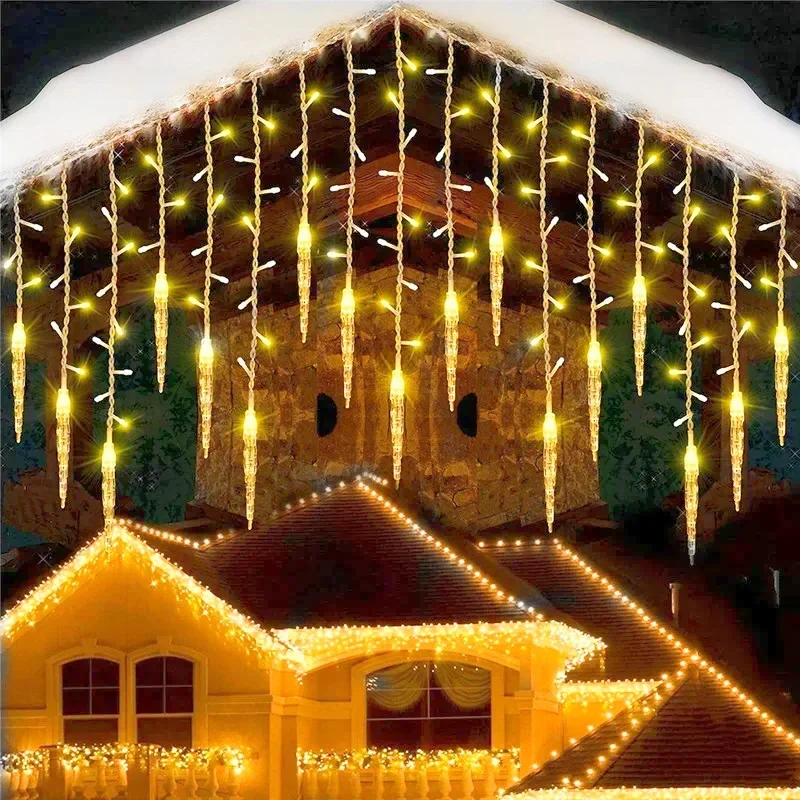الستار LED جليد سلسلة أضواء الاتحاد الأوروبي التوصيل عيد الميلاد جارلاند تدلى ضوء الزفاف حديقة الشارع السنة الجديدة عيد الميلاد الديكور #2