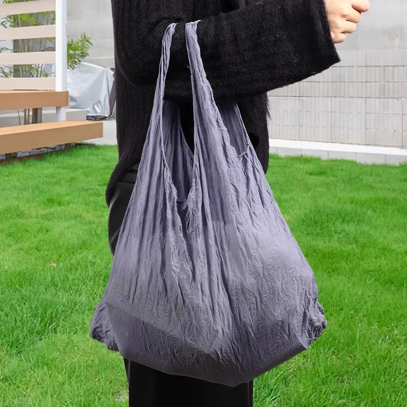 Large Expansion Fold Pleated Flexible Stretch Mini Shopping Bag Large Capacity Bubble Elastic Portable Handbag Tote Storage Bag