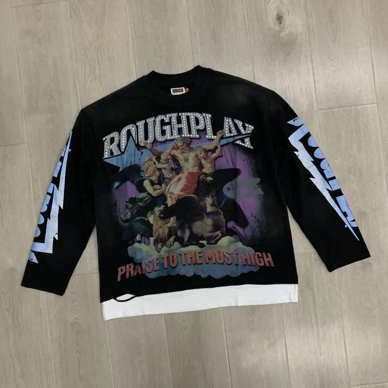 Loose Long Sleeve T-Shirt Men's Straight Print Lettering Rhinestone Casual Wear Summer 2026 Unisex Comfortable Base Layer