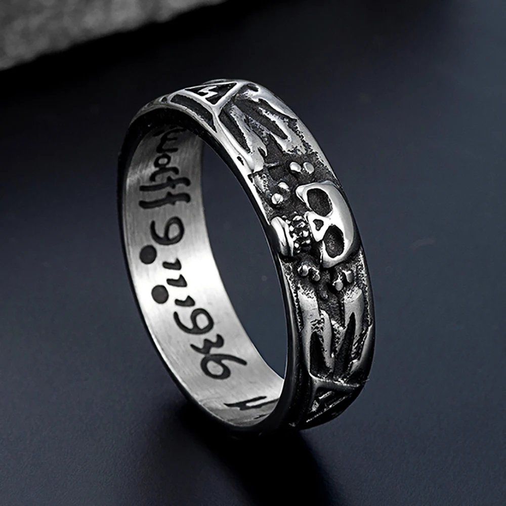 Vintage Gothic Skull Rings for Men Boy Stainless Steel Punk Skeleton Finger Ring Hip Hop Style Unique Jewelry Gifts Wholesale
