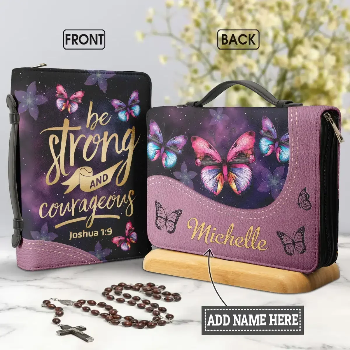 

2023 Personalized Bible Verse Cover Purple Butterflies Design Women's Bible Bag PU Leather Bible Bag Ladies Holy Storage Boxes