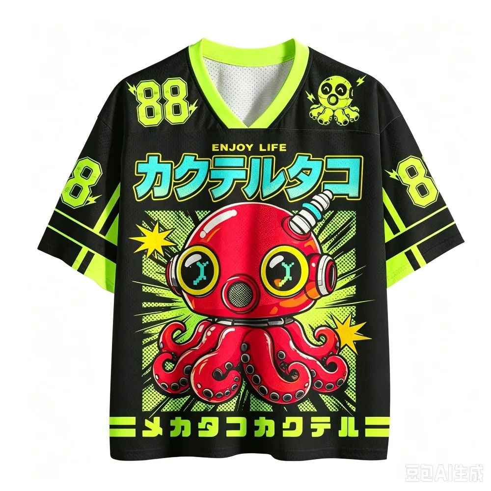Harajuku Mechanischer Oktopus 3D-Druck Sport Schnelltrocknend Atmungsaktiv Herren V-Ausschnitt T-Shirt Outdoor Street Casual Cyberpunk Mode Eltern-Kind – Detail 7