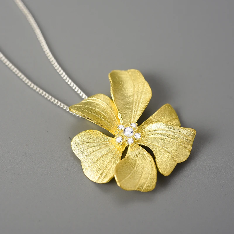 Lotus Fun 18K Gold Zircon Elegant Large Peony Flower Pendants and Necklaces for Women 925 Sterling Silver Chains Luxury Jewelry - Image 4