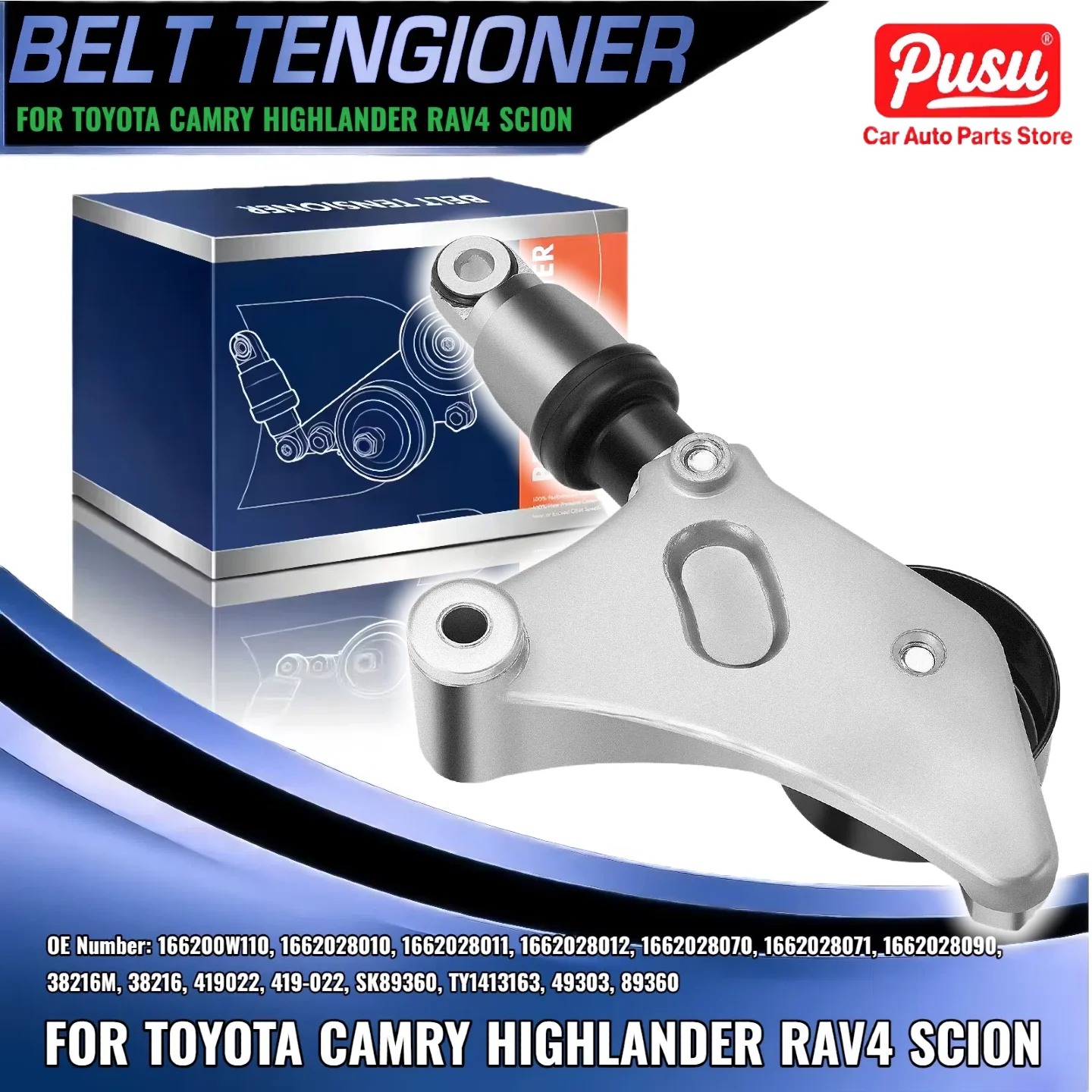 

Belt Tensioner Assembly w/ Pulley for Toyota Camry 02-06 Highlander RAV4 Scion 166200W110 1662028010 1662028011 1662028012