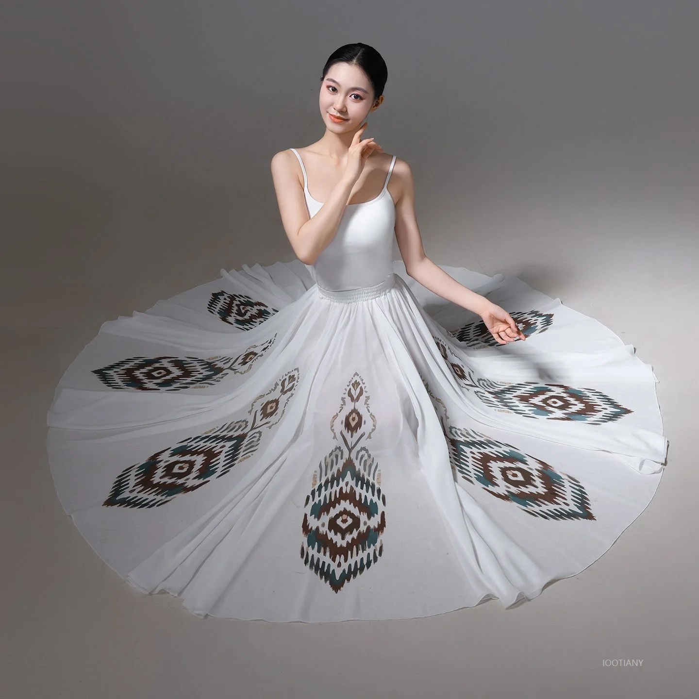 Dames Adele Flamencodansrok 720 graden chiffon Klassieke etnische dans Feature Print Stage Performance Jurk met volledige rok