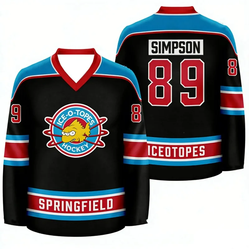 Unisex The Simpsons Inspired Ice Hockey Jersey 3D Print #39 Graphic Long Sleeve Breathable Couple Family Fan Top Adults Kids
