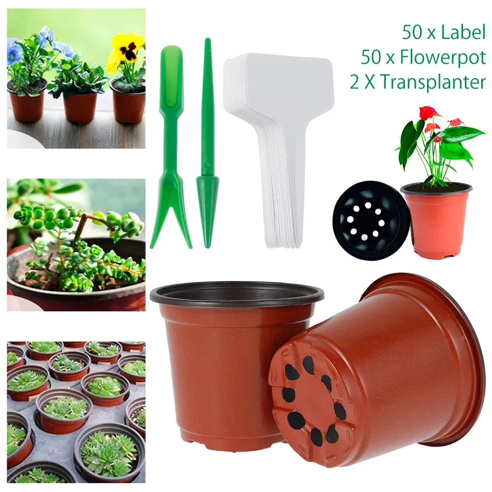 50Pcs Plant Nursery Pots Plastic Seed Starting Pot Reusable Breathable with Labels Flower Plant Container Gardening Accessories