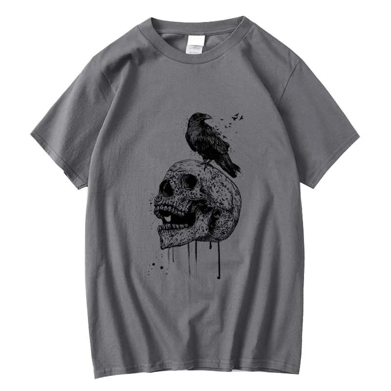 XIN  Men's High Quality T-Shirt 100% Cotton Loose Skull Print Customizable Hand-Painted Design Service Clothing