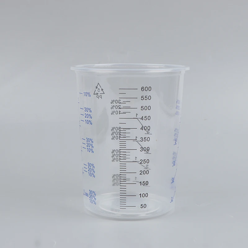 Copo de plástico graduado transparente, mistura de tintas descartáveis, copos líquidos, 600ml, 10 pcs, 50pcs