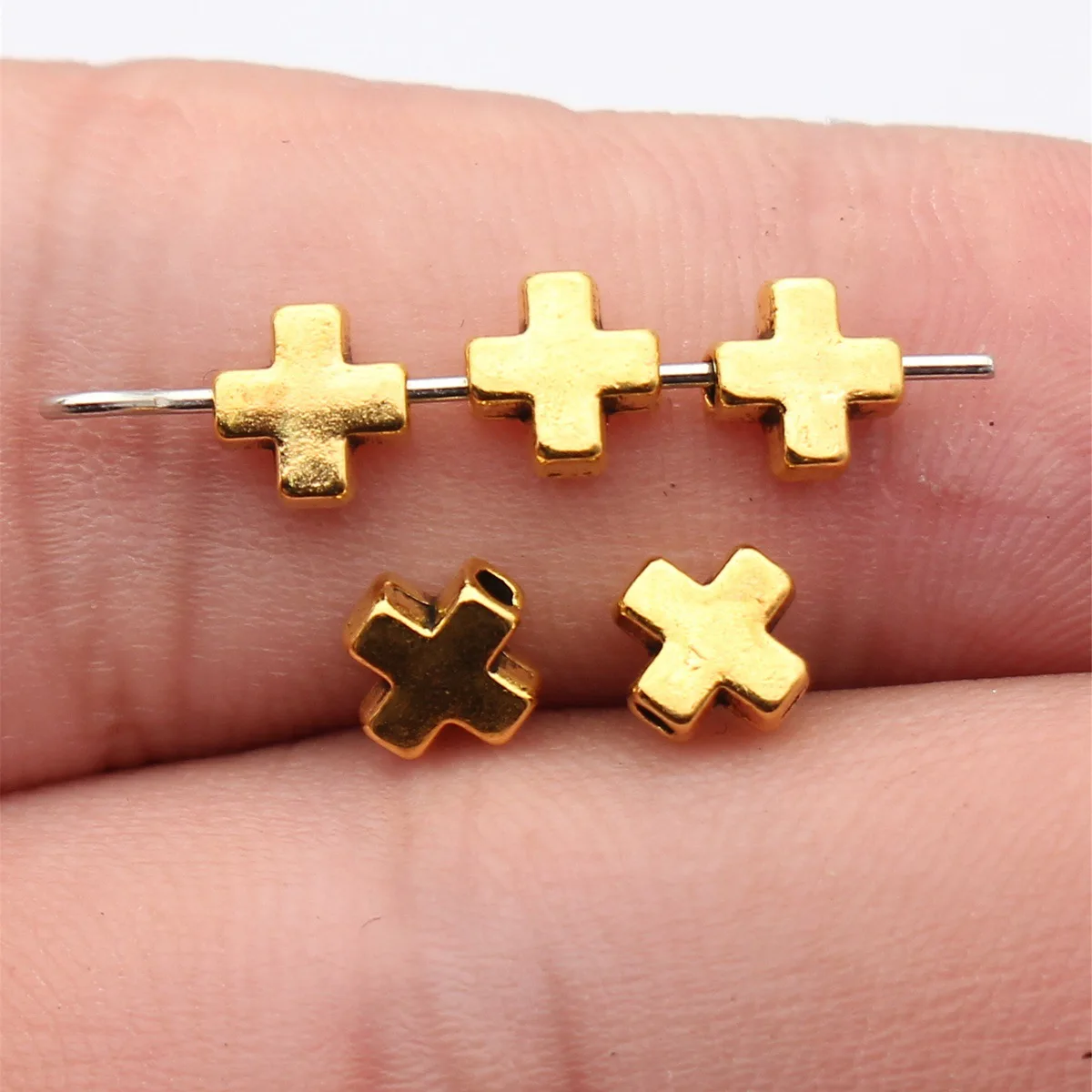 80pcs 6x5.8x2.8mm(0.24x0.23x0.11inch) 4 Colors Cross Shaped Perforated Beads For DIY Jewelry Making