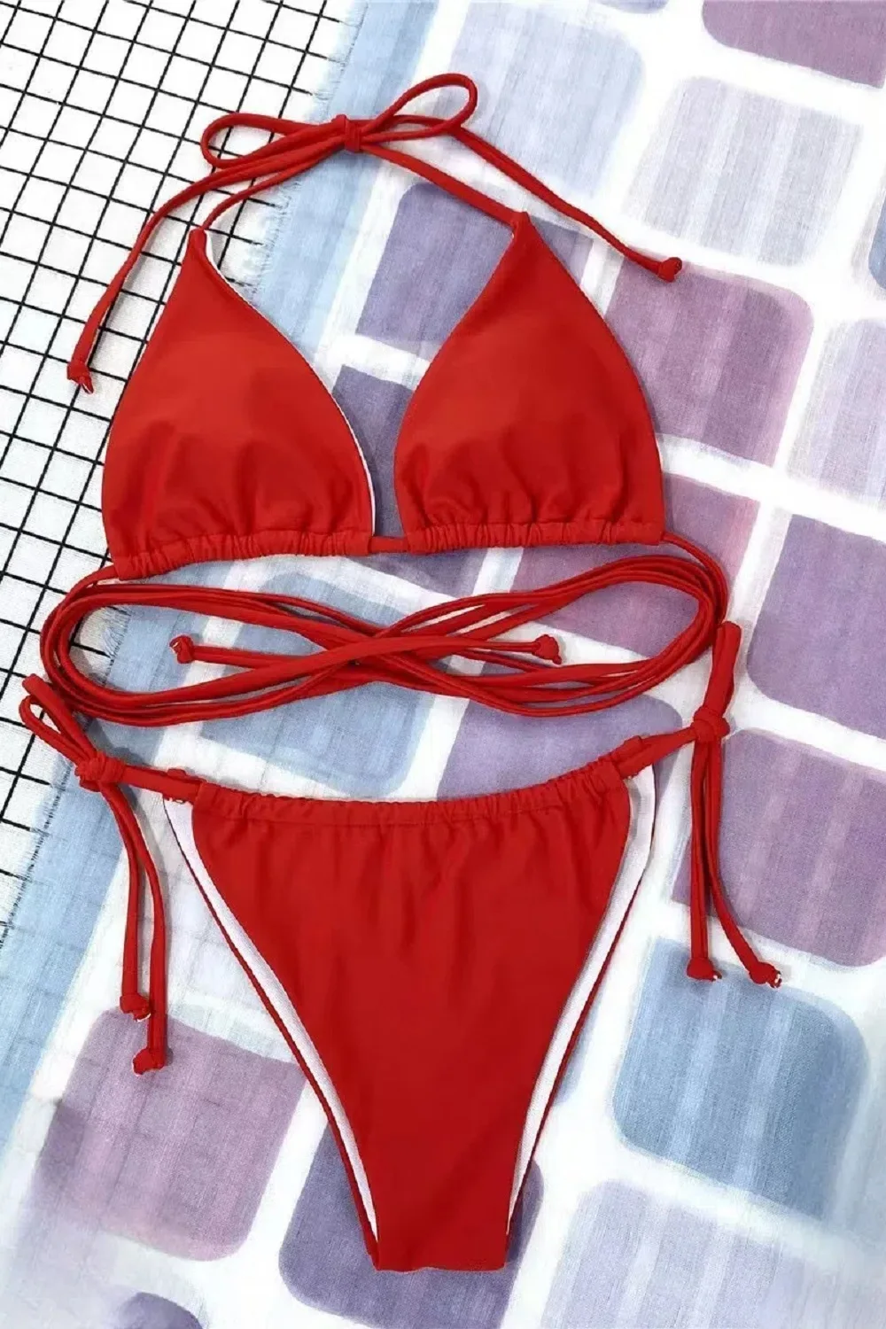 Seksowne bikini 2-częściowy strój kąpielowy Strój kąpielowy bez pleców String Binding Strój kąpielowy Stringi z wysokim stanem Bikini damskie Stroje