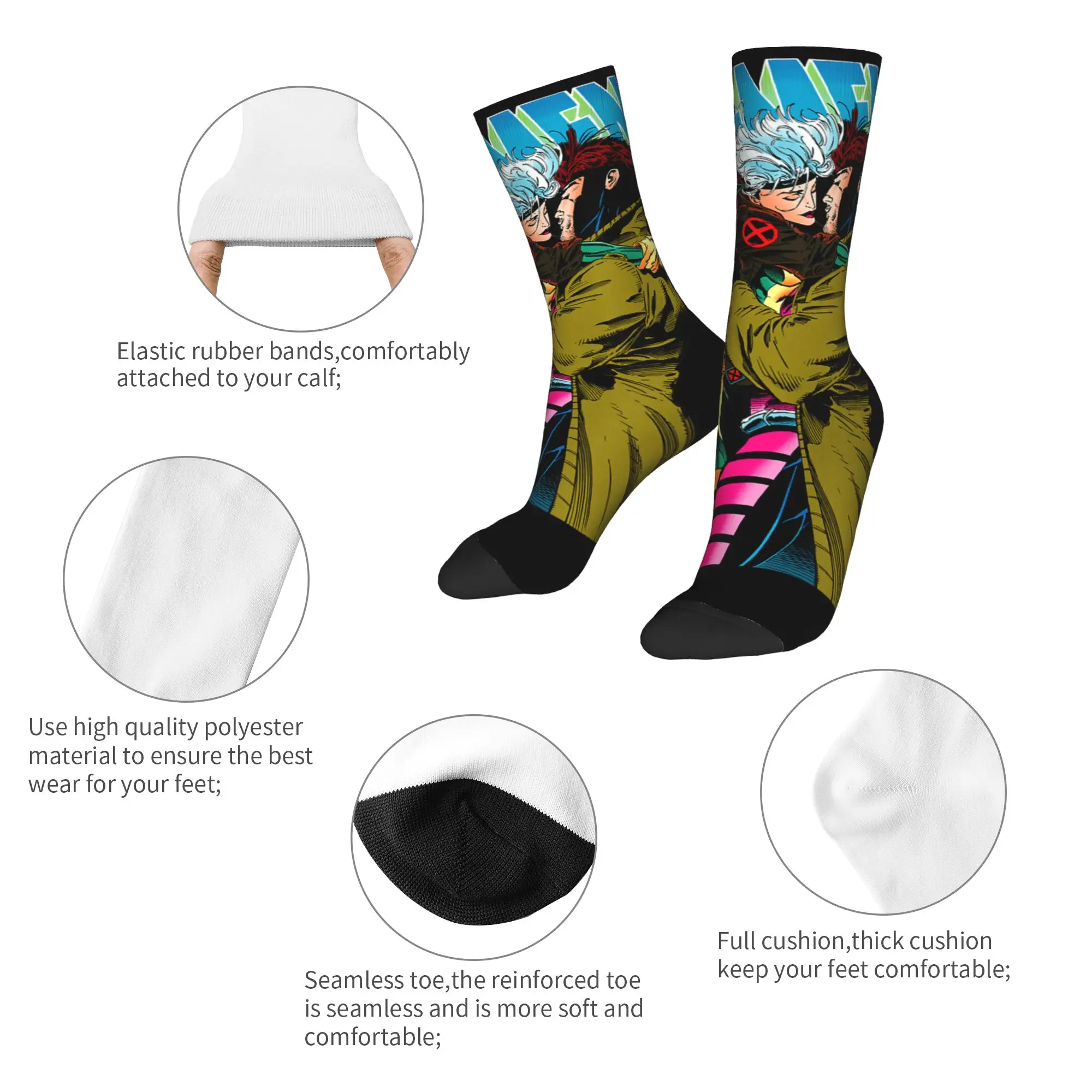 X Men Gambit & amp Rogue Beautiful Couple Cover  Socks  Graphic Stockings Non Slip Men Socks Breathable Winter Sports Socks view 6