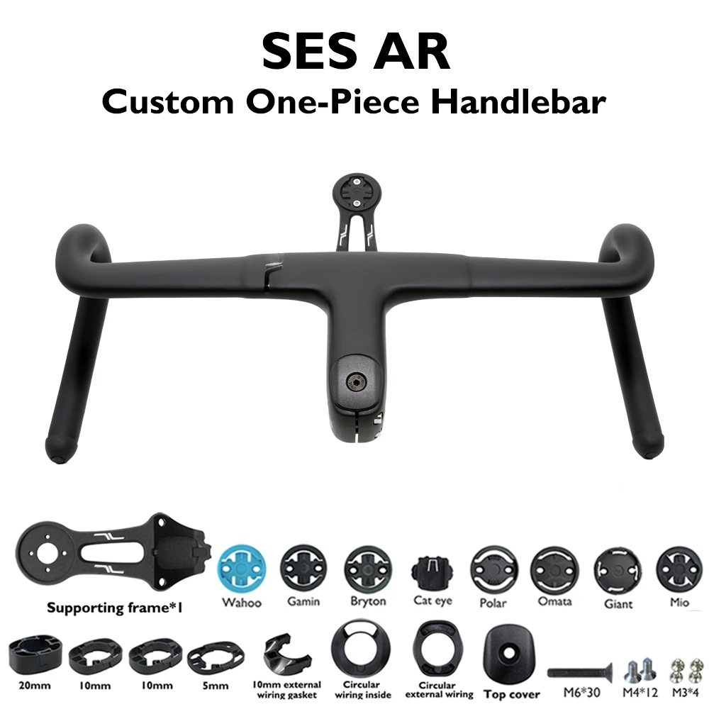SES AR One-Piece Rennradlenker mit ergonomisch geformten, verbreiterten Enden, Aero-Design, versteckter Kabelführung, kompatibel mit Melee Fray MOG Custom Rennradteilen