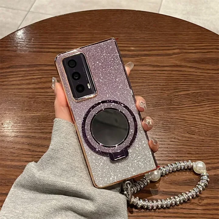 

For Honor Magic V2 Phone Case Huawei Ultimate Edition Women's Bracelet Gradient Glitter Mirror Bracket Folding Protective Cover