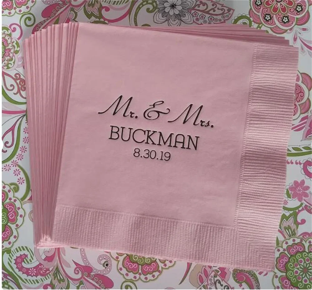 

50PCS Personalized cocktail napkins Mr & Mrs wedding cocktail napkins NEW reception napkins anniversary napkins