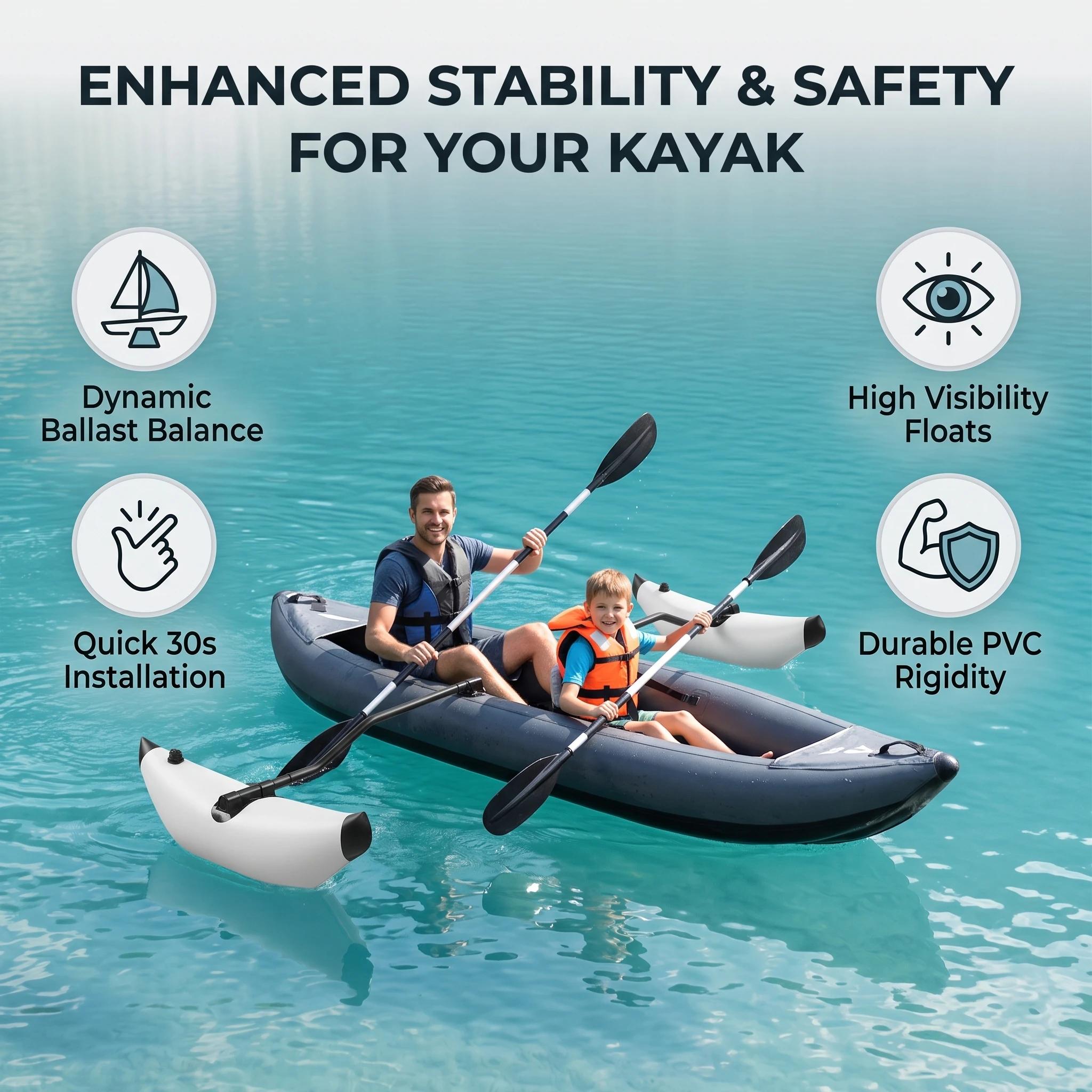 Kayak Stabilizer Canoe Boat Accessory Inflatable Kayak Stabilizer PVC Canoe Outrigger Kit Floating Balancing Boat Accessory