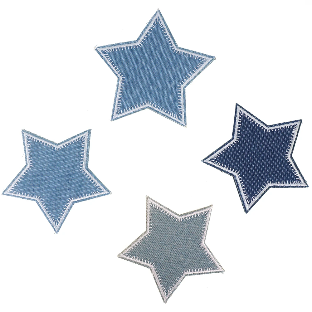 1 Piece Blue Jeans Star Patch Iron on Embroidered  Applique for Clothes Backpack
