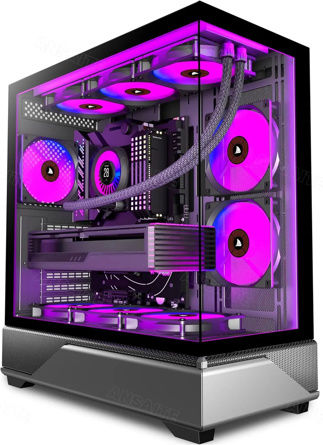 Mid-Tower Gaming PC Case with 6 PWM ARGB Fans, Tempered Glass, Type-C & 360mm Radiator Support in Black