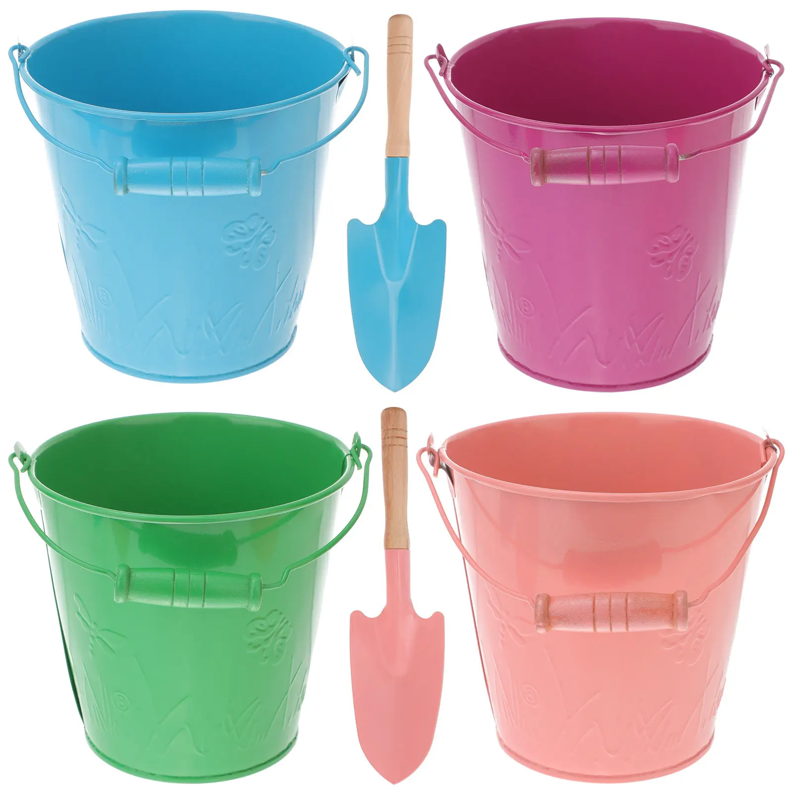 6Pcs Durable Kids Beach Buckets Bright Color Lightweight Carry Handle Sand Playset for Party Pool Beach Bucket Toy