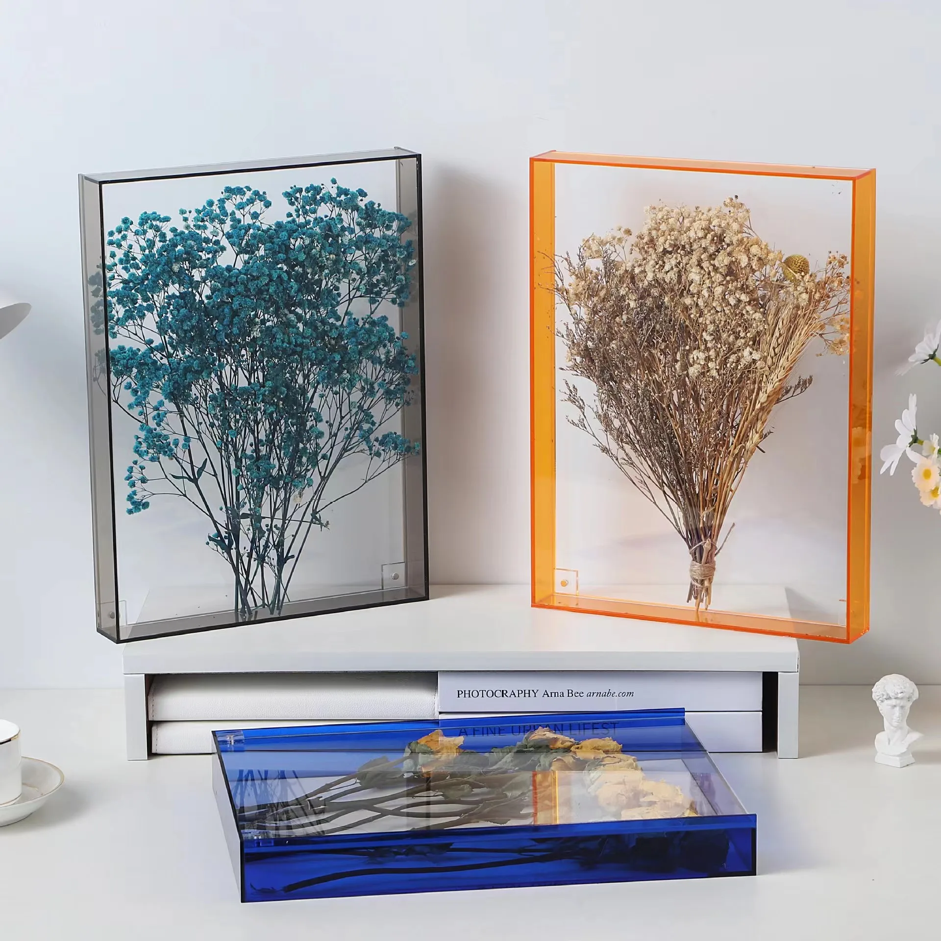 Acrylic Hollow Photo Frame Colorful Magnetic Decorative Picture Frame Ornament DIY Dried Flower, Specimen, Aquascape Display