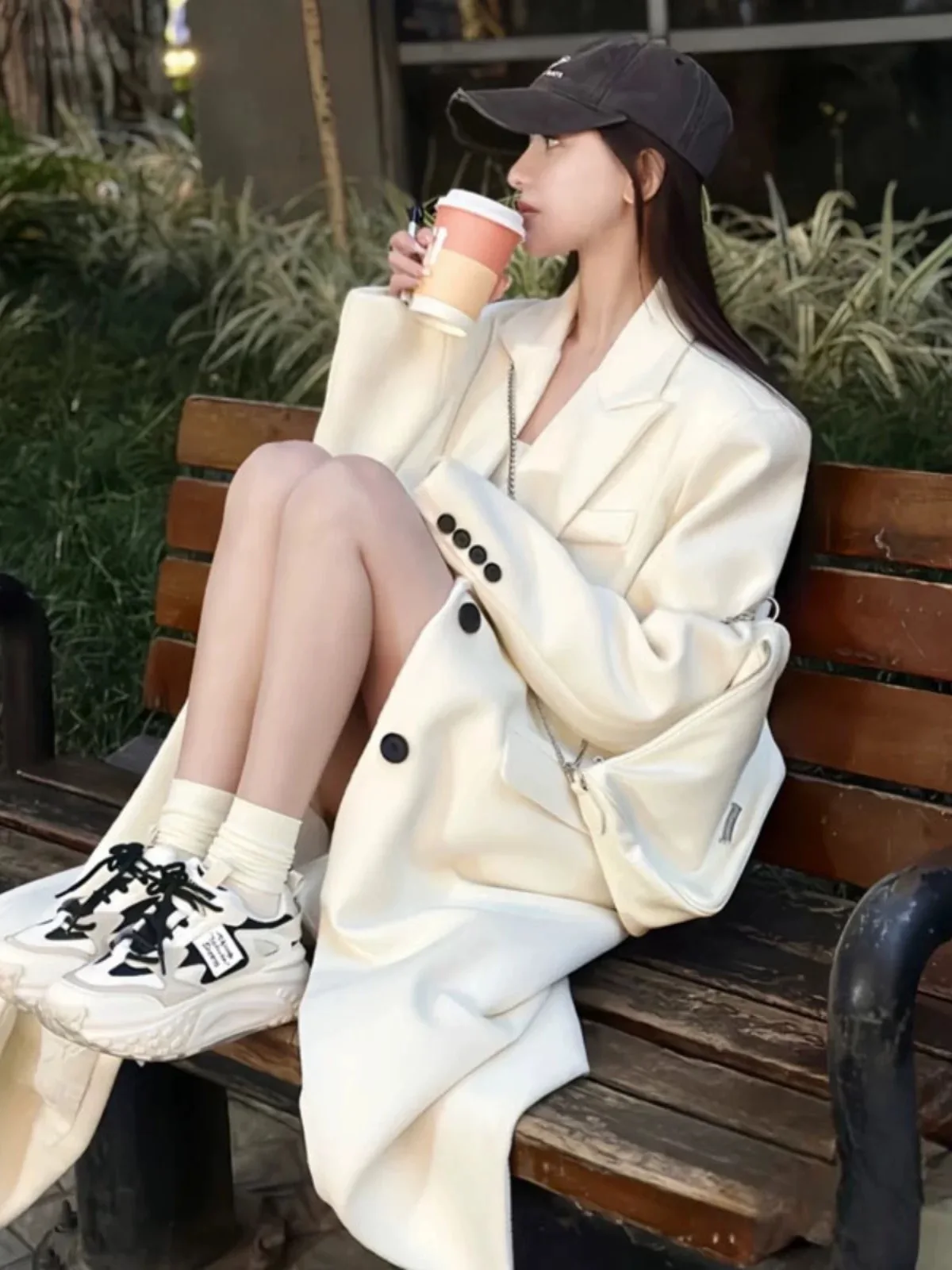 

2025 New Autumn Winter Korean Sle Women's Casual Overcoat Long Knee-Length Woolen Jaet Commute Loose Fit Long Sve