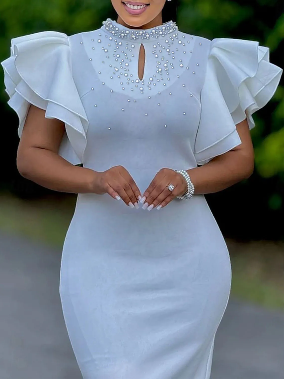 

Elegant Mermaid Evening Dress Knee Length High Neck Short Sleeve Beading Stretch Fabric Plus Size Prom Gown 2025 free customized