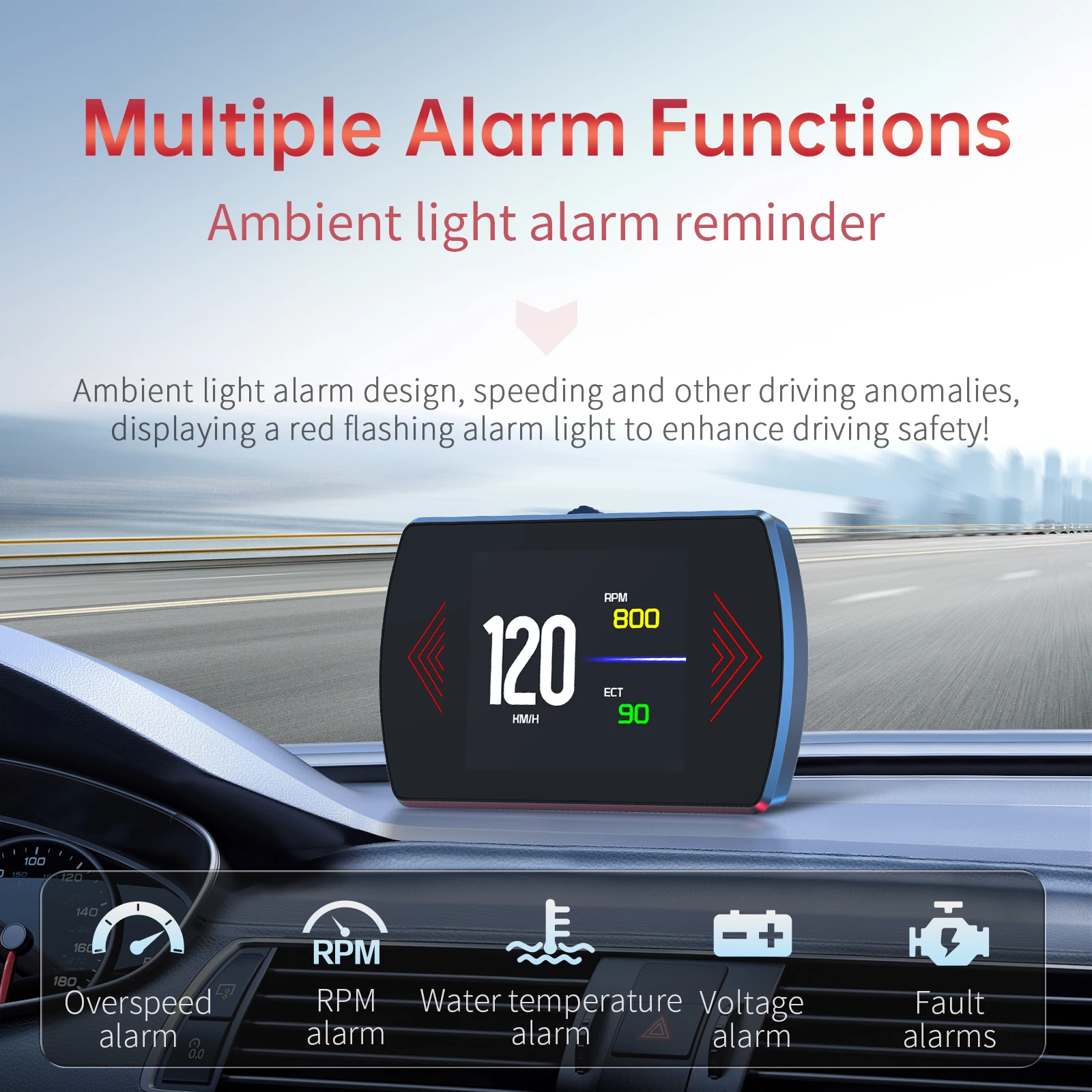 2026 New Version Factory OBD2 Digital Gauge Meter Multi-Function Car Head HUD Displays P12 Temperature Speedometer for Car