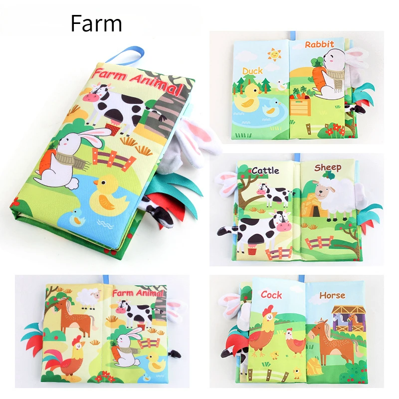 漫画の動物の尾の形をした布製の本、安全、洗える、破れにくい、早期教育啓発、赤ちゃんのおもちゃ、幼児へのギフト