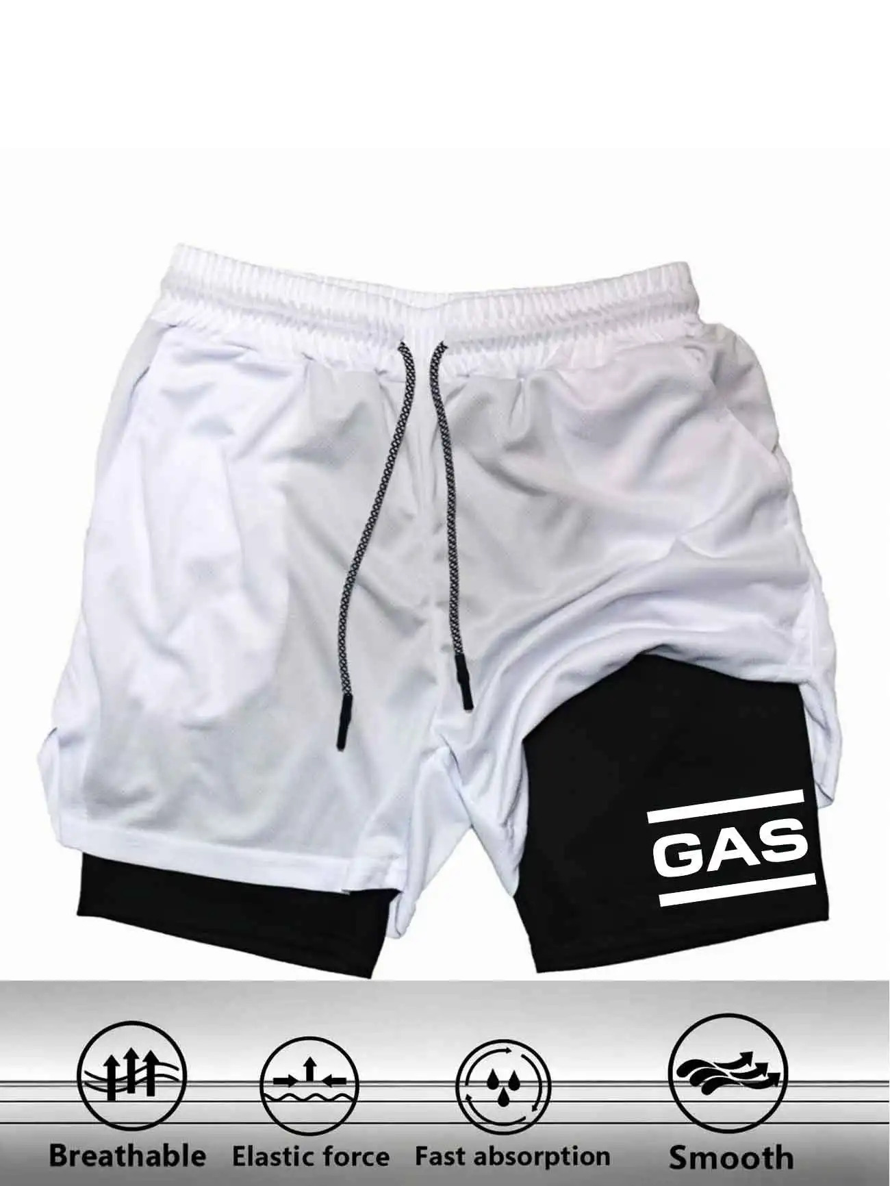 Men 2-in-1 Sports Shorts Letter Graphic Print Drawstring Fitness Shorts Smooth Elastic Fast Absorption Jogging Bodybuilding Shor