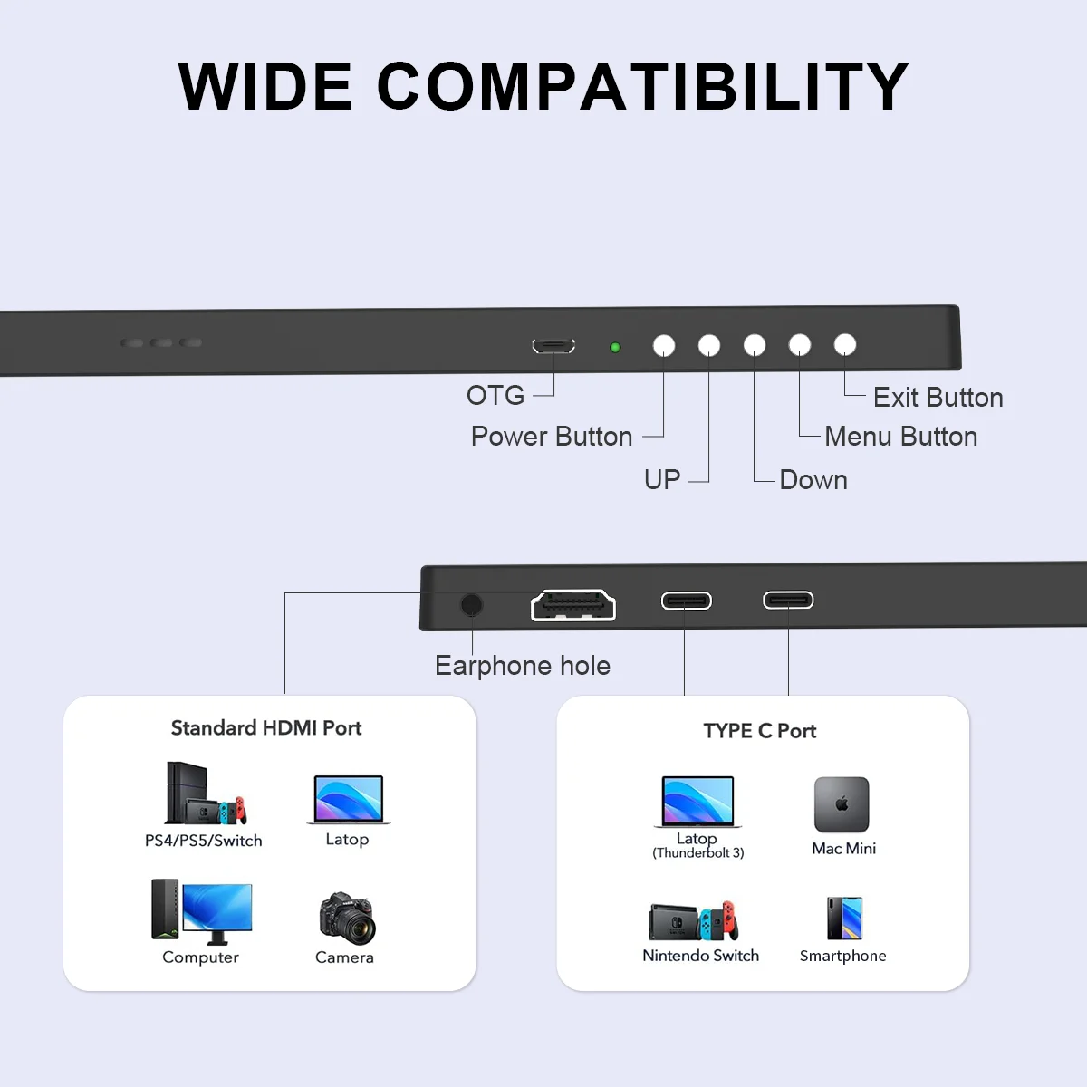 Imagem -05 - Monitor Ultra-fino Portátil Tela Ips para pc Exibição Externa com Usb-c Xbox Switch Ps4 15.6 Fhd 3840x2160 4k