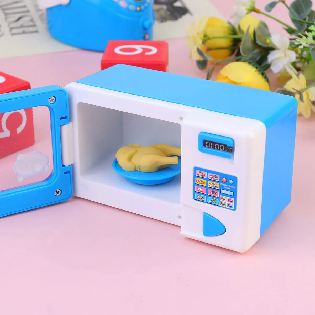 

Children Pretend Play Toy Kids Educational Playset Toy Simulative Home Appliances Plaything (Blue Microwave Without )