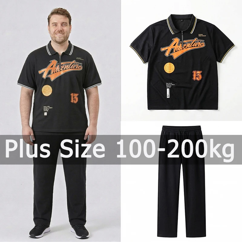 

Plus Size Men Polo Set Casual Polo Shirts Long Pants Suit 5XL 6XL 7XL 110-175kg Summer Short Sleeve Tops Big Size Men Clothing