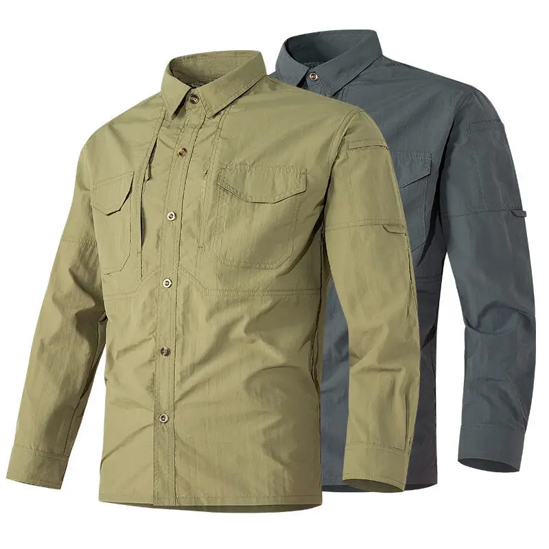 Hot Sale 6Xl Top Quality Tactical Shirts Men Outdoor Combat Multi Pocket Quick Dry Cargo Camping Long Sleeved Shirts